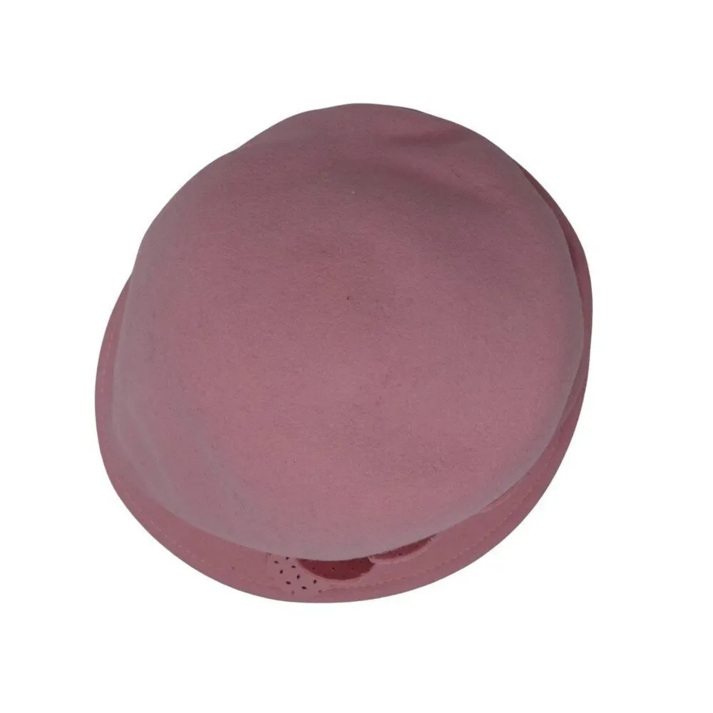 Vintage Ophelie Pink Wool Felt Flower Detail Bucket Cloche‎ Hat